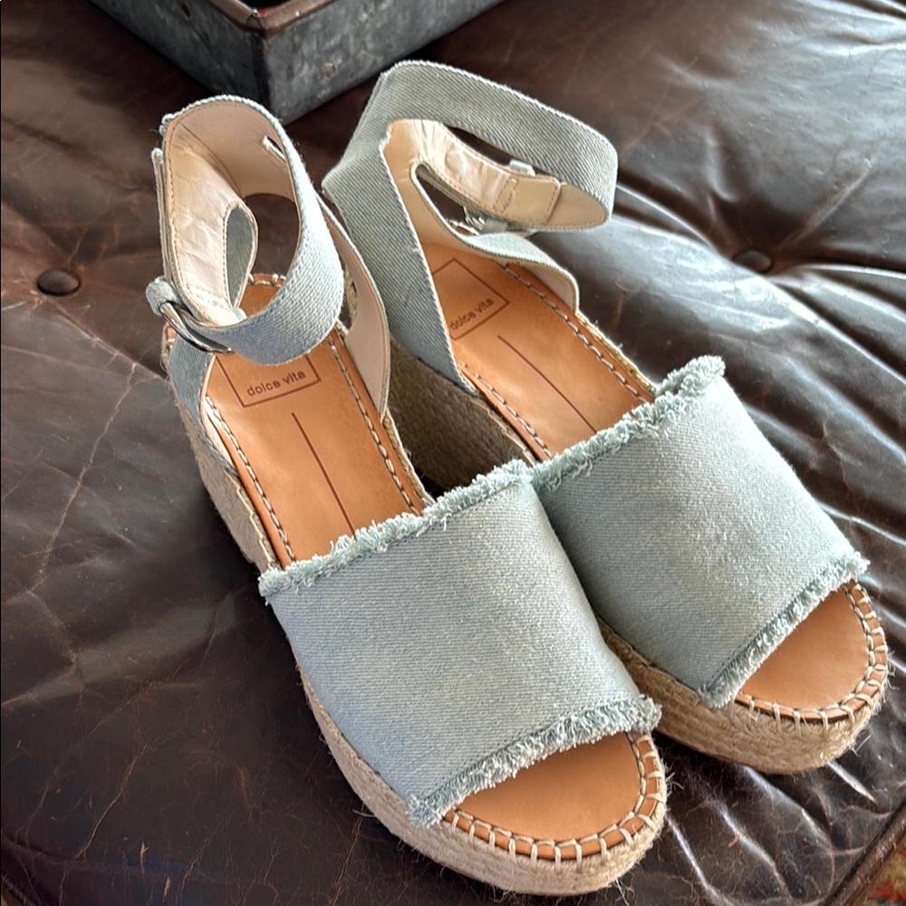 Dolce Vita Lesly Wedge Blue Espadrille/Platform Sandals with Ankle Straps